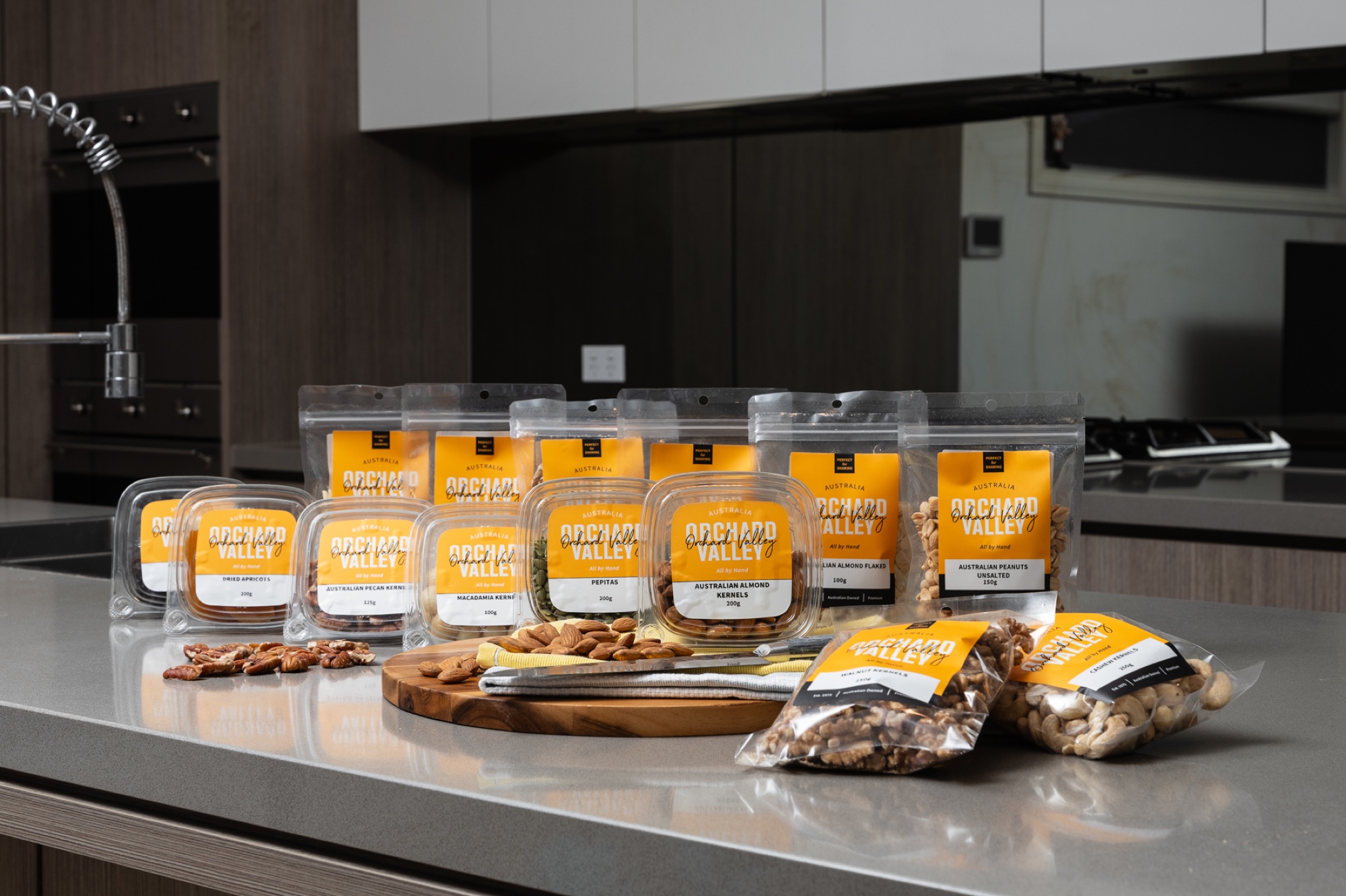 Orchard Valley range laid out on a kitchen counter